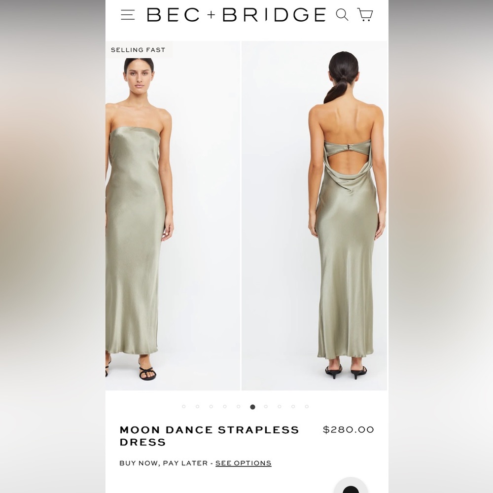 Bec & Bridge Moon Dance Strapless Midi Dress in Sage Green